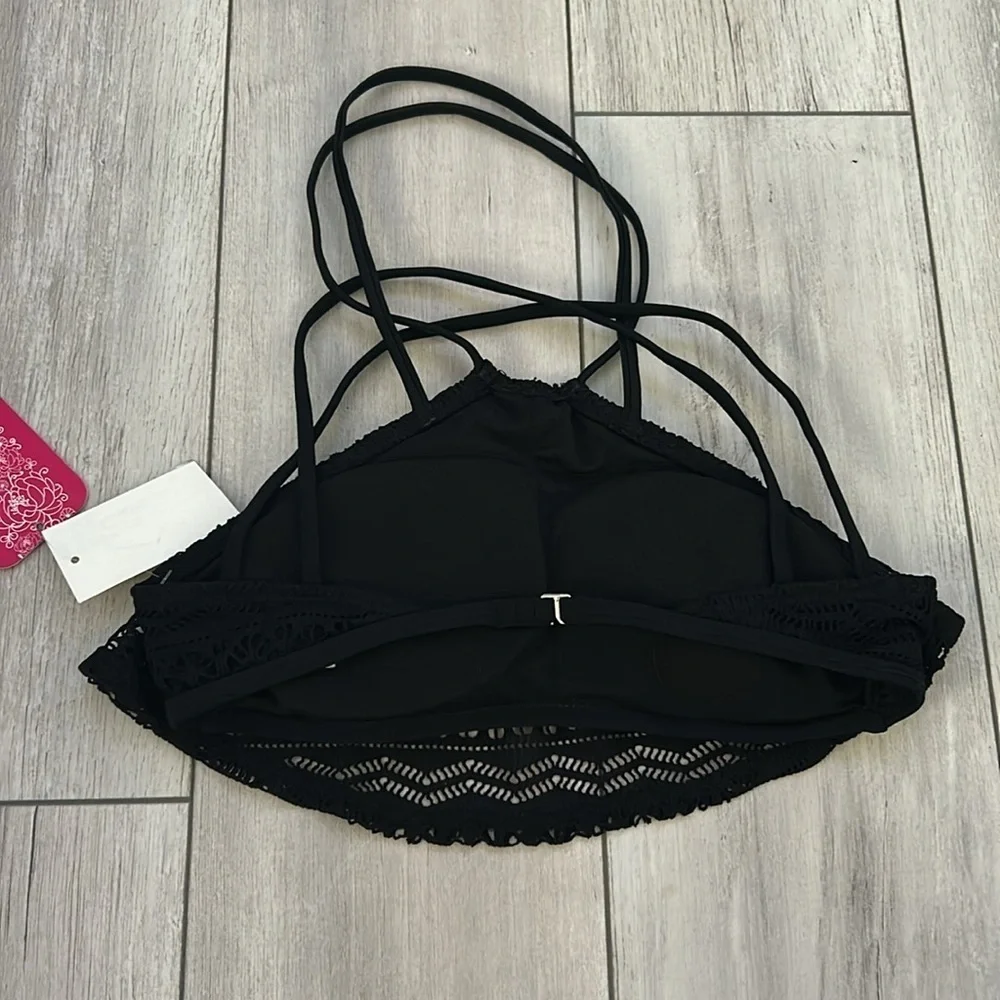 Hula Honey black crochet halter top swim bikini size small